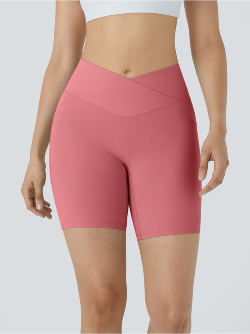 HALARA SoftlyZero High Waist Crossover Pocket Yoga Biker Shorts Medium 7"-UPF50+